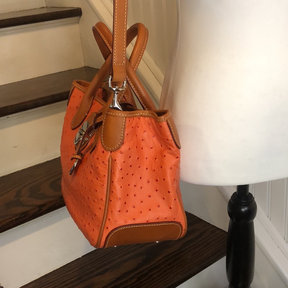 DOONEY & BOURKE Orange Ostrich Print Leather Crossbody Shoulder Laptop Bag NWOT - Picture 3 of 16